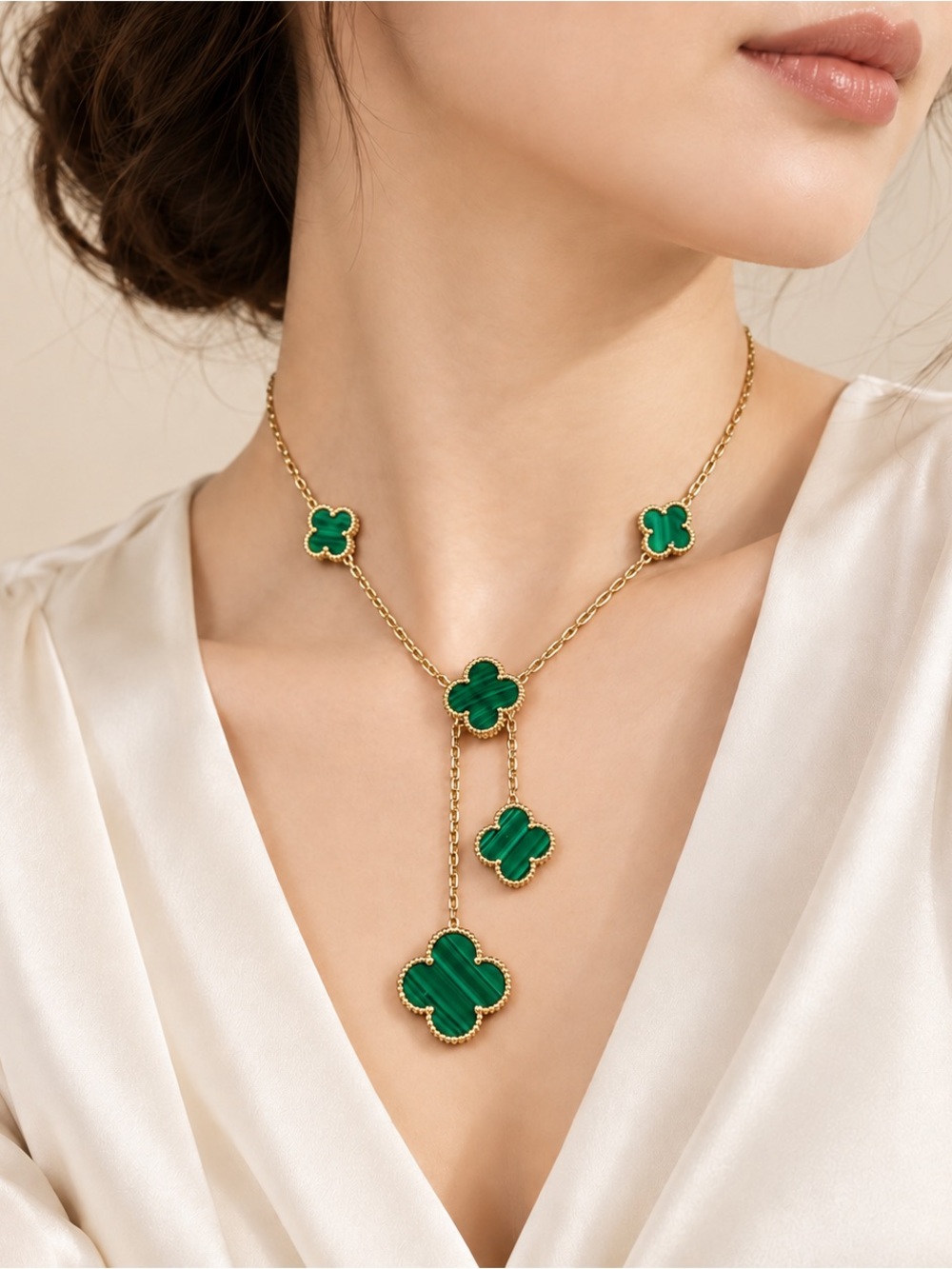 New! Gold and Green Clover Necklace